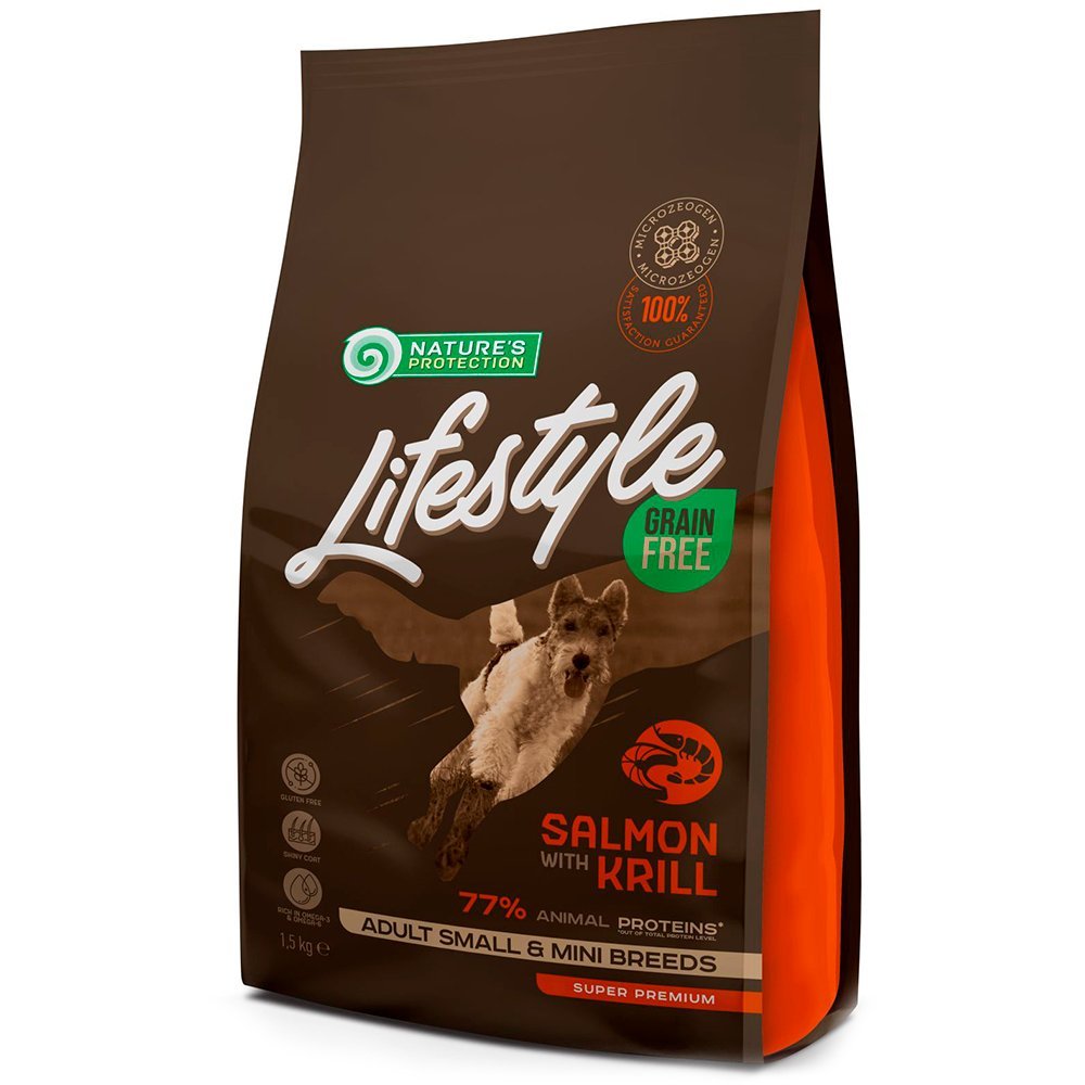 Сухой корм Nature's Protection Lifestyle Grain Small & Mini для собак мелких пород, с лососем, 1.5 кг