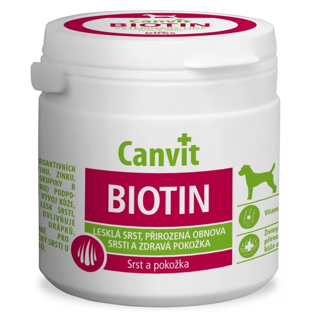 Вітамінна добавка Canvit Biotin for Dogs для відновлення вовни під час линьки у собак, 100 г