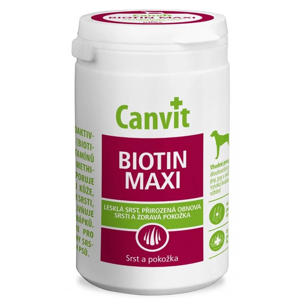 Вітамінна добавка Canvit Biotin Maxi for Dogs для відновлення вовни під час линьки у собак, 230 г
