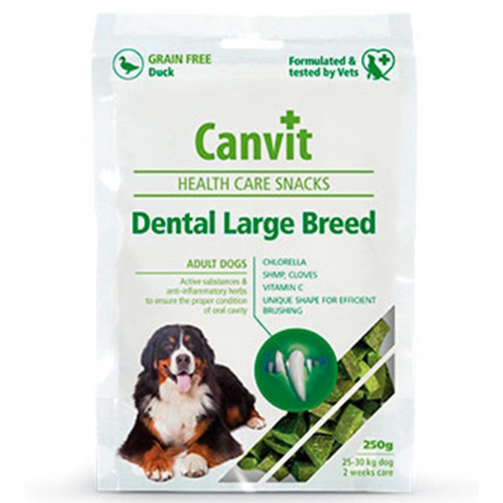 Напіввологі ласощі Canvit Dental LB для видалення формування зубного нальоту для собак великих порід, 250 г