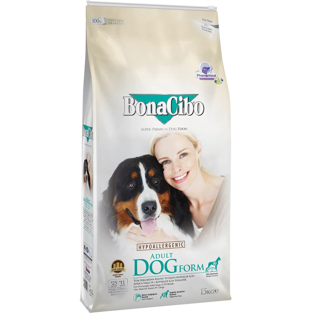 Сухий корм BonaCibo Adult Dog Form для старіючих собак і собак із зайвою вагою, курка/анчоуси/рис, 15 кг