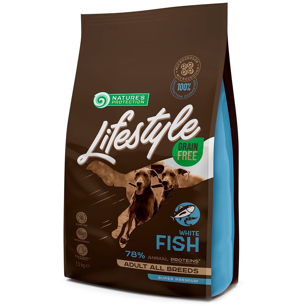 Сухий корм Nature's Protection Lifestyle Grain Free White Fish Adult для собак, з білою рибою, 1.5 кг