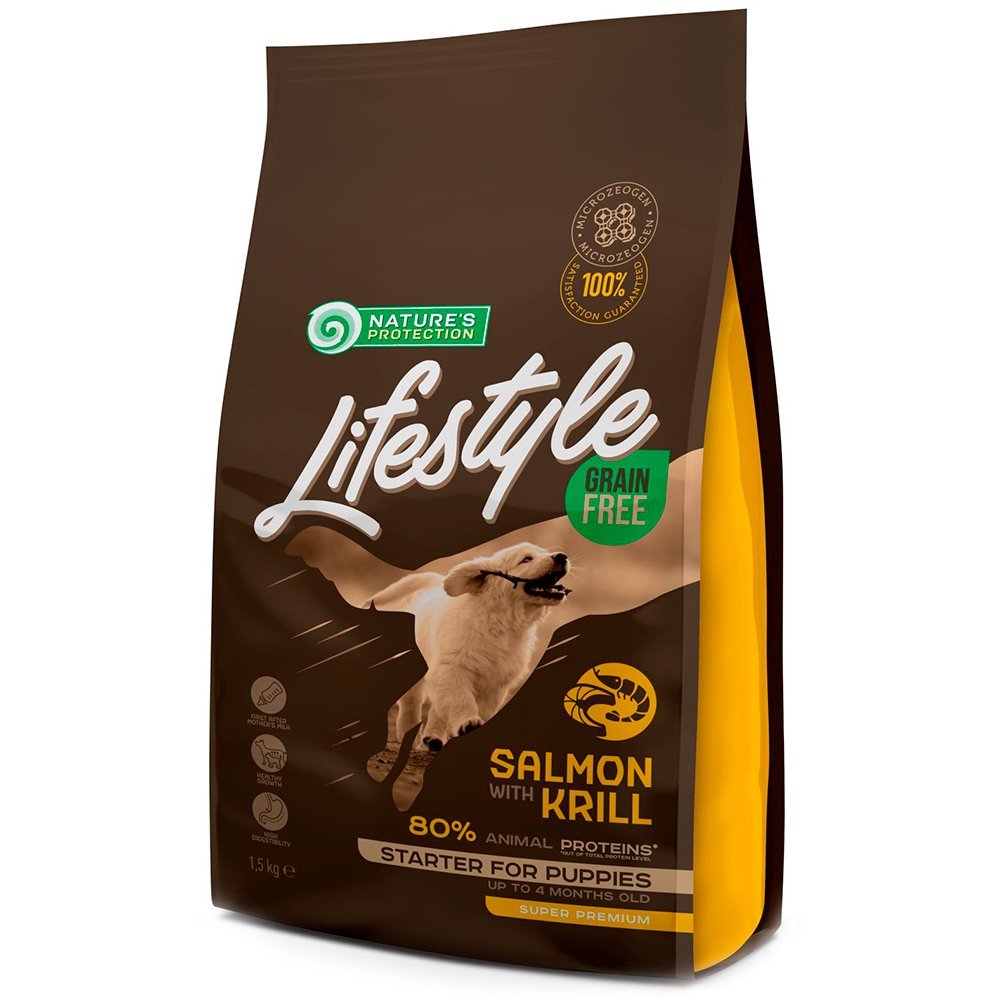 Сухой корм Nature's Protection Lifestyle Grain Free Starter для щенков, с лососем и крилем, 1.5 кг