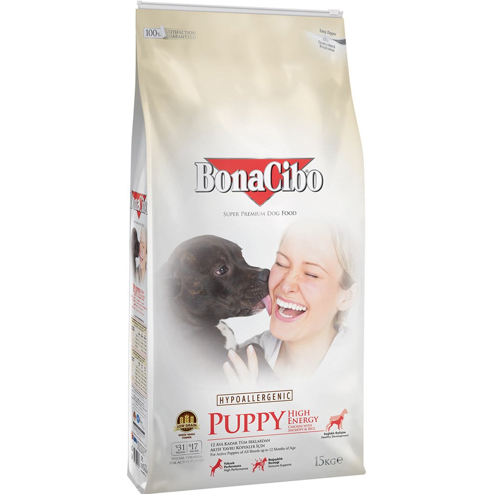 Сухий корм BonaCibo Puppy High Energy Chicken&Rice для активних цуценят всіх порід, курка/рис/анчоуси, 15 кг