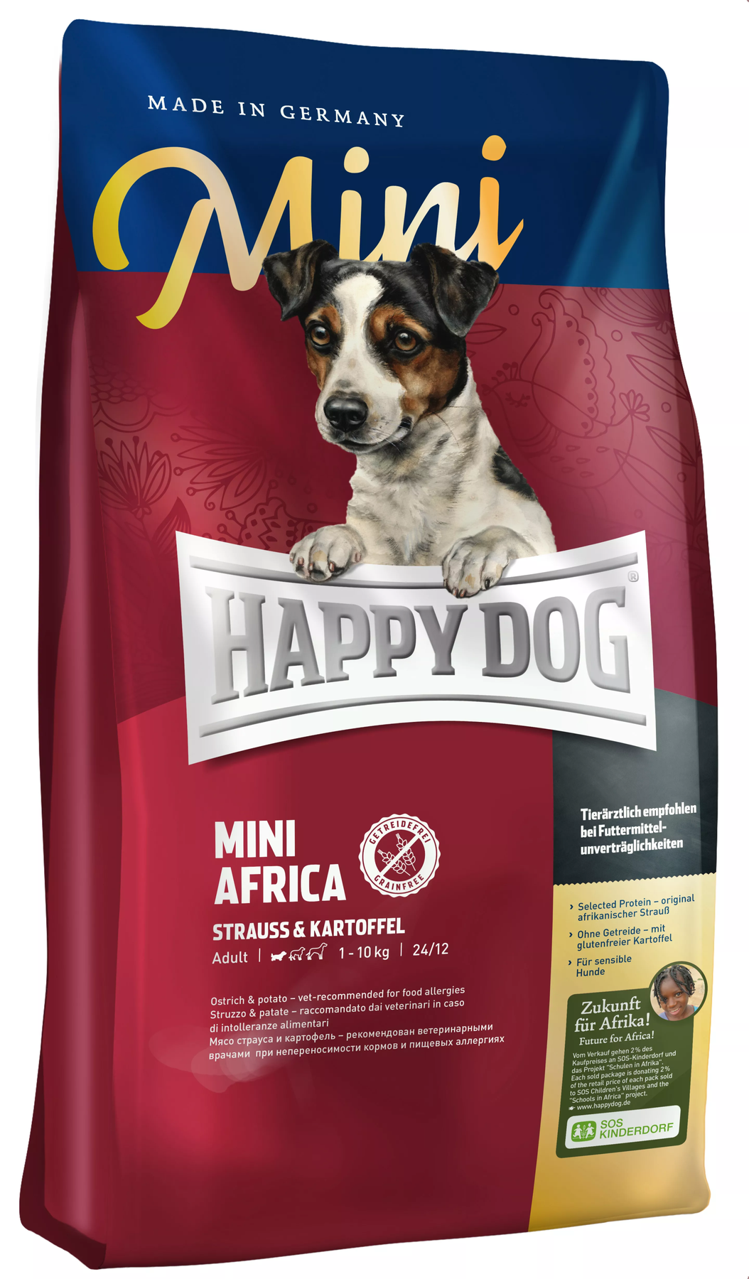 Happy Dog (Хеппі Дог) Supreme Sensible - Mini Africa Сухий, беззерновий корм з м'ясом страуса для собак дрібних порід, при харчовій непереносимості та алергії 0,3 кг
