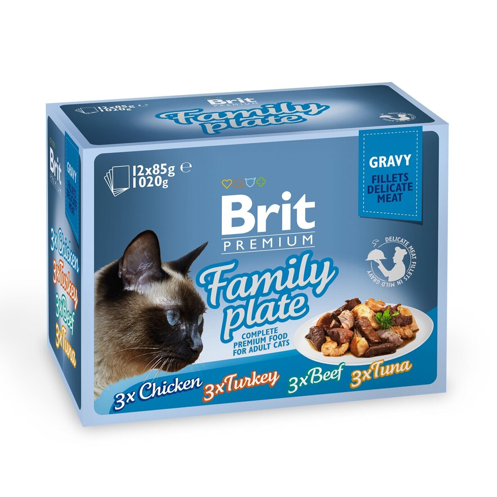 Brit Premium Cat Family Plate Gravy pouches - Вологий корм для кішок 1020 р (асорті з 4 смаків «Сімейна тарілка» в соусі)